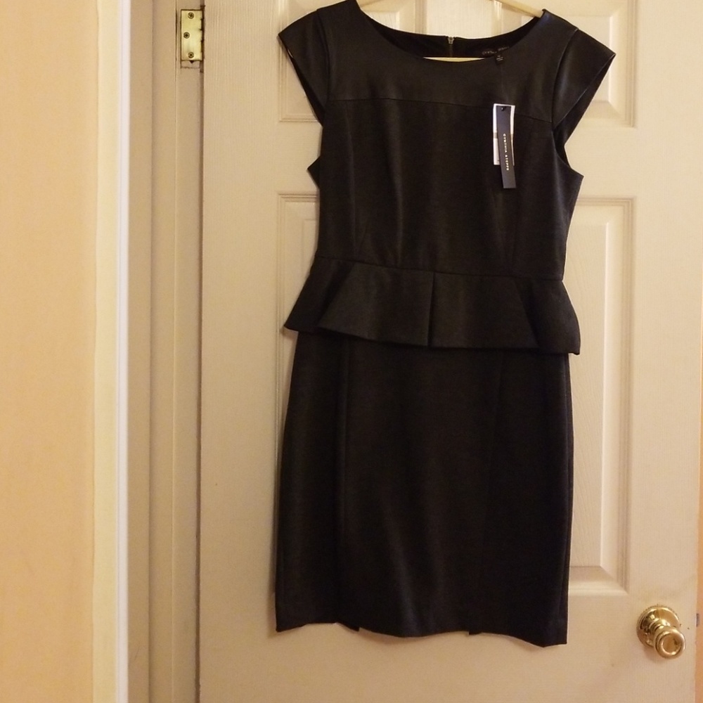 NEW Cynthia Steffe Leather Trim Peplum Dress sz 12